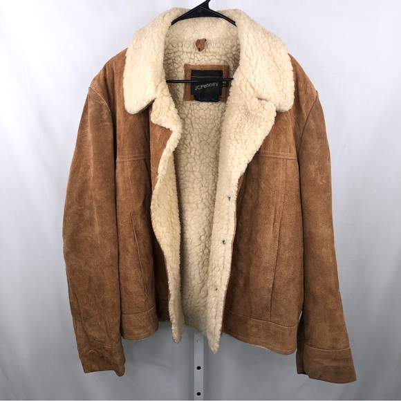 jcpenney Other - Vintage JC Penny Rancher Suede Trucker Jacket Sherpa Lined Mens 46 Reg Snaps